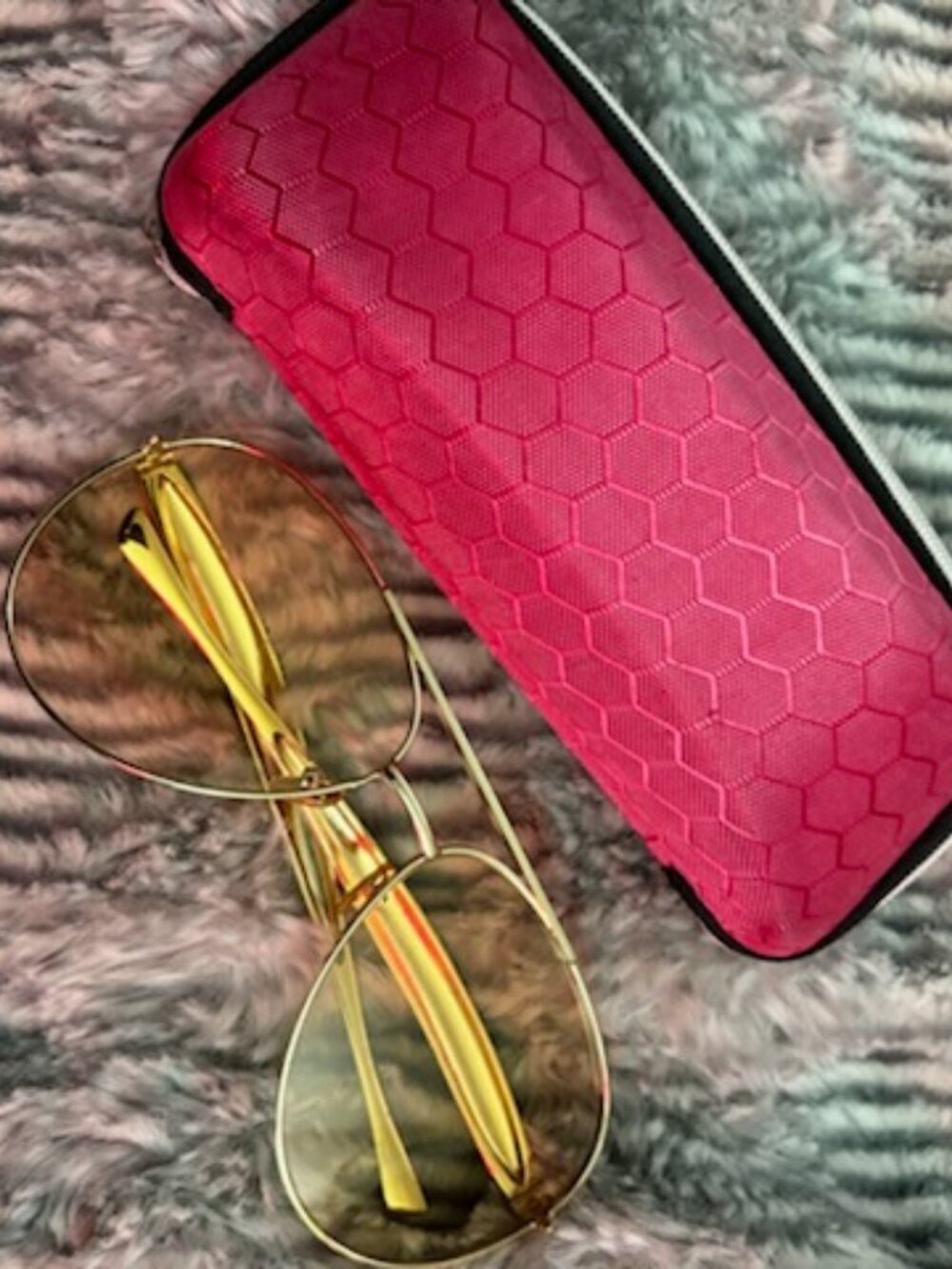 Gold Oversized Aviator Sunglasses w/Cloth + Case